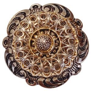 Vintage Mid Century Scarf Clip Ornate Rosette Statement Jewelry Gold Tone